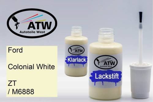 Ford, Colonial White, ZT / M6888: 20ml Lackstift + 20ml Klarlack - Set, von ATW Autoteile West.